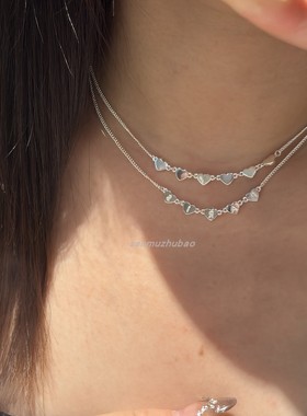 法式CE双层满天星爱心纯银项链精致时髦个性字母桃心轻奢锁骨链