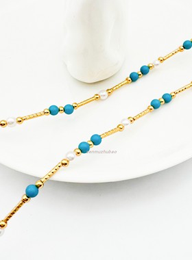 夏日松石珍珠项链ins风拼接项链