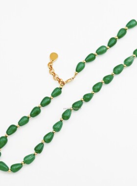 925纯银新中式复古气质高级感时尚水滴绿色马来玉石串珠项链批发