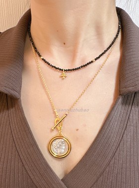 古罗马胜利女神维多利亚仿古币钱币通体银镀金双面浮雕ot扣项链