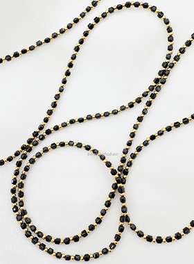 复古黑尖晶串珠项链极简长毛衣链