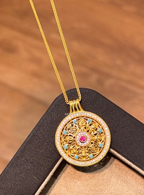 925纯银新中式复古国风镶钻松石罗盘项链金店同款时尚高级感轻奢