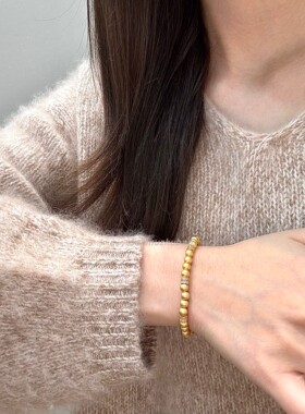 S925纯银新中式复古风镶钻跑环磨砂金珠手串高级感轻奢精致手串