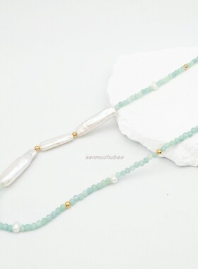 天河石间琵琶珍珠串珠项链