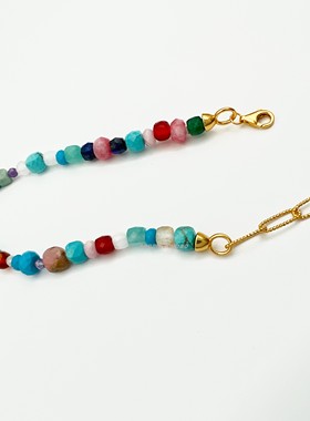 欧美自由宝石串珠手链彩色纯银轻奢小众波西米亚ins风新款女