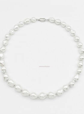 925纯银法式度假风沙滩风巴洛克不规则珍珠间隔银珠项链气质Chic