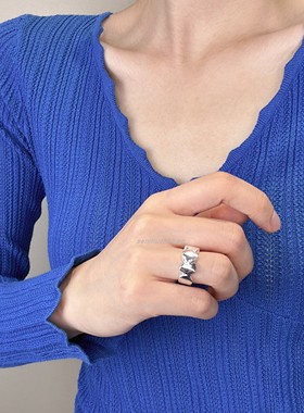925纯银ins几何造型不规则戒指