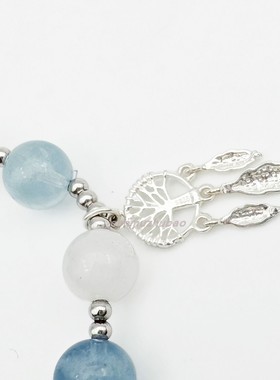 天然海蓝宝雪花幽灵捕梦网手串