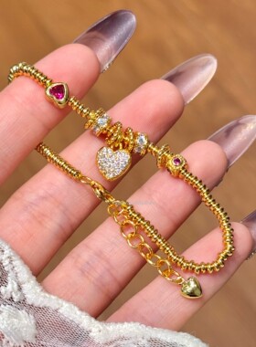 黄铜小红书推荐时尚算盘爱心手链气质小众设计金色复古轻奢手饰