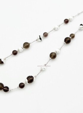 纯银拉丝圆球项链天然茶晶925银