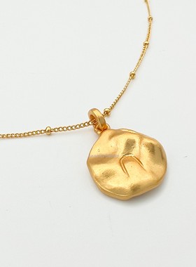 欧美设计款再生珍珠纹理吊坠纯银项链不规则手作磨砂质感锁骨链