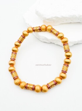 925银镀金古法拉丝球弹力手串