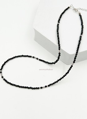法国小众设计天然黑色尖晶石间珠纯银项链ins高级优雅简约锁骨链