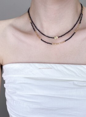 黑尖晶石榴石玛瑙水晶碎银子项链