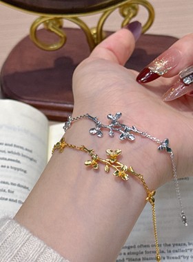 法式复古优雅S925纯银枝繁叶茂树叶花朵设计感手链轻奢高级感气质