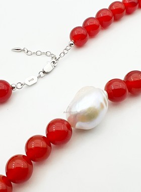 国潮新中式红玛瑙项链天然巴洛克珍珠优雅气质高级感喜庆新年红