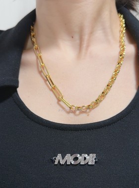 欧美金色不对称连环锁链项链个性复古简约锁骨锁百搭吊坠节日礼物