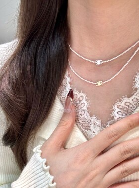 法式复古小众多巴胺S925纯银凯旋门贝珠玛瑙黑尖晶串珠项链高级感