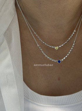 拼接小爱心心连心彩锆纯银项链