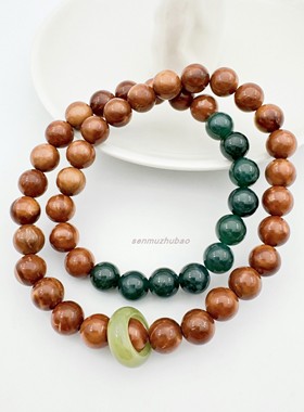 天然库克碧玉翡翠玉石双圈手串