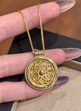 925银新中式复古小红书同款轻奢小众设计可旋转铜钱罗盘肖邦项链