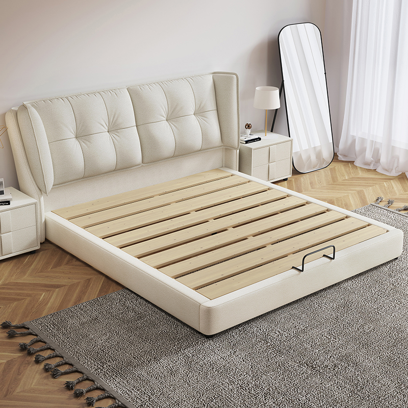 政府补贴真皮床主卧大床轻奢现代简约奶油风齐边软体科技布艺婚床 - 图2