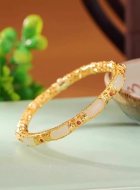 925银复古新中式和田玉明妃无事牌手镯民族风精致小众设计高级感