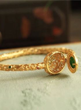 新中式民族复古风开口手镯古法金