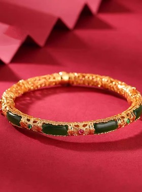 925银复古新中式和田碧玉明妃无事牌手镯民族风女小众设计高级感