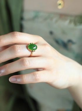 新中式宫廷风碧绿戒指环女士珐琅