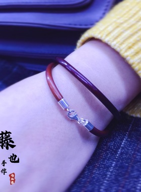 纯银s925西藏鸡血藤无节男女情侣