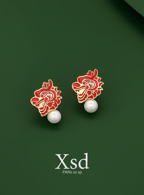 中国风情侣红色龙头胸针饰品