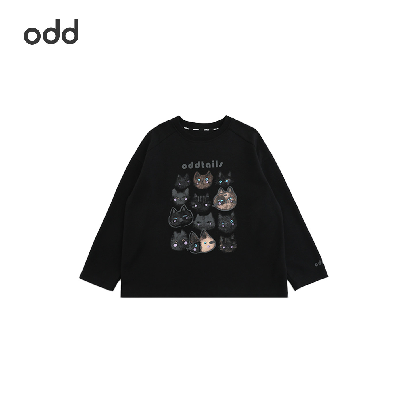 oddtails男童长袖T恤春季2025新款儿童韩版宽松小猫印花卡通上衣,淘宝优惠券,粉丝福利购,淘宝优惠卷