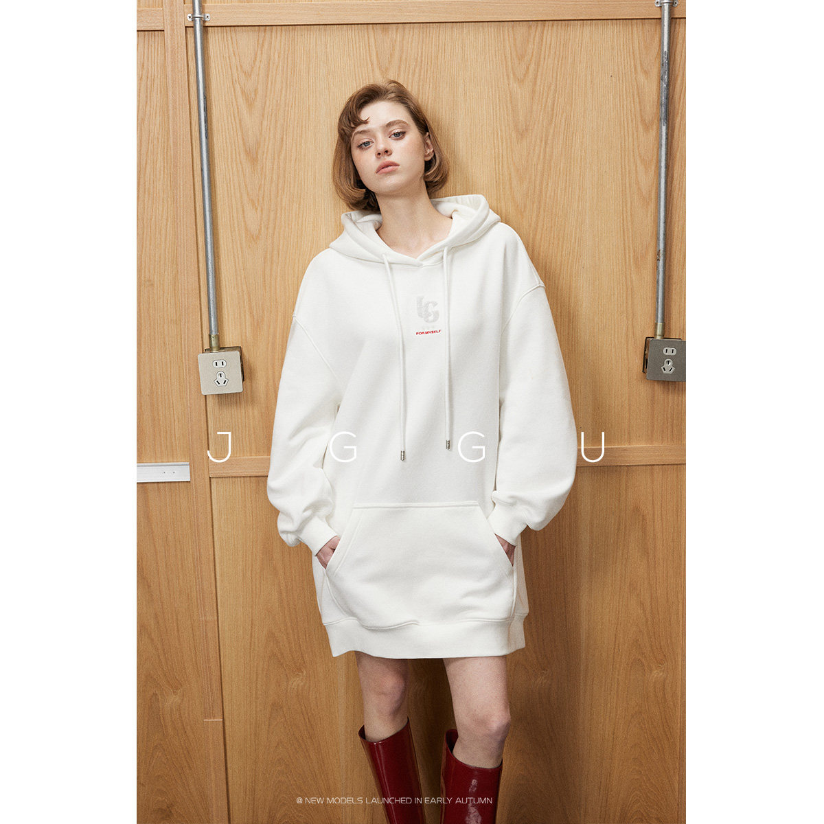 晶咕黑标JGGU【周末时间】100%棉+毛圈肌理珠片刺绣卫衣连衣裙,淘宝优惠券,粉丝福利购,淘宝优惠卷