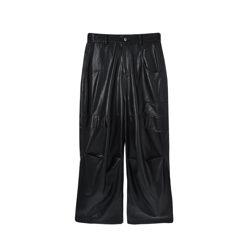 晶咕黑标JGGU全尺码秋冬季复古中腰宽松 工装蛋白皮阔腿裤,淘宝优惠券,粉丝福利购,淘宝优惠卷