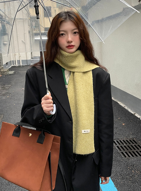 针织毛线围巾女生冬季高级感百搭2026新款围脖学生保暖加厚绿色韩