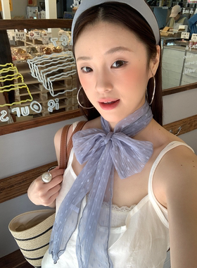 ins韩版蓝色波点女士丝巾