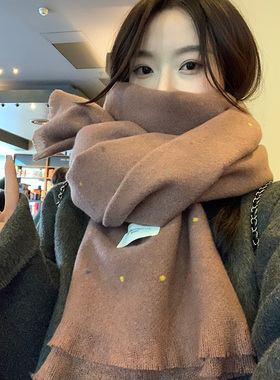 秋冬韩版女波点白色围巾保暖