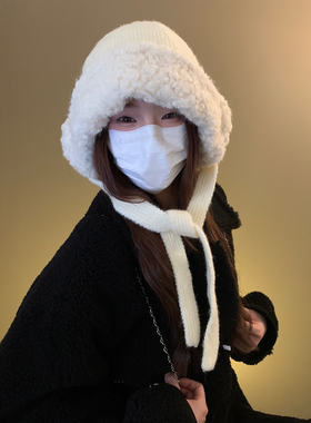 红色毛绒护耳帽简约百搭