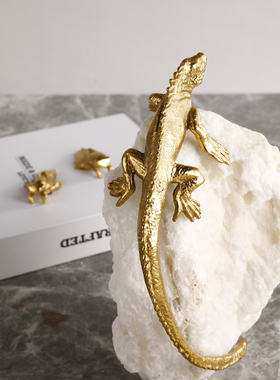 新中式黄铜蜥蜴水晶家居装饰摆件