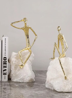 北欧创意天然水晶石摆件人物轻奢客厅坐姿办公室样板房书桌软装饰