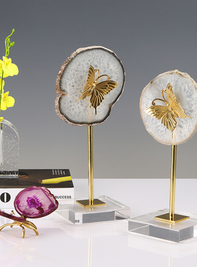 工艺天然新中式风黄铜蝴蝶水晶石