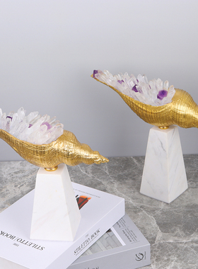 天然黄铜书房轻奢风艺术品水晶石