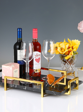 高档镶嵌金属大理石托盘家居摆件