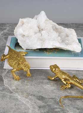 黄铜蜥蜴动物天然水晶石家居摆件