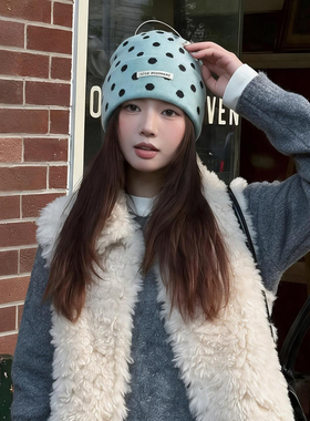 秋冬韩系波点针织保暖冷帽女