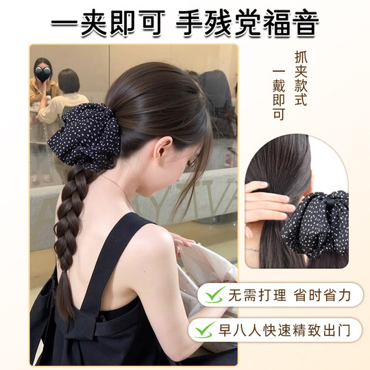 波点蝴蝶结低马尾假发辫子麻花辫仿真发长辫子发饰抓夹假发辫马尾