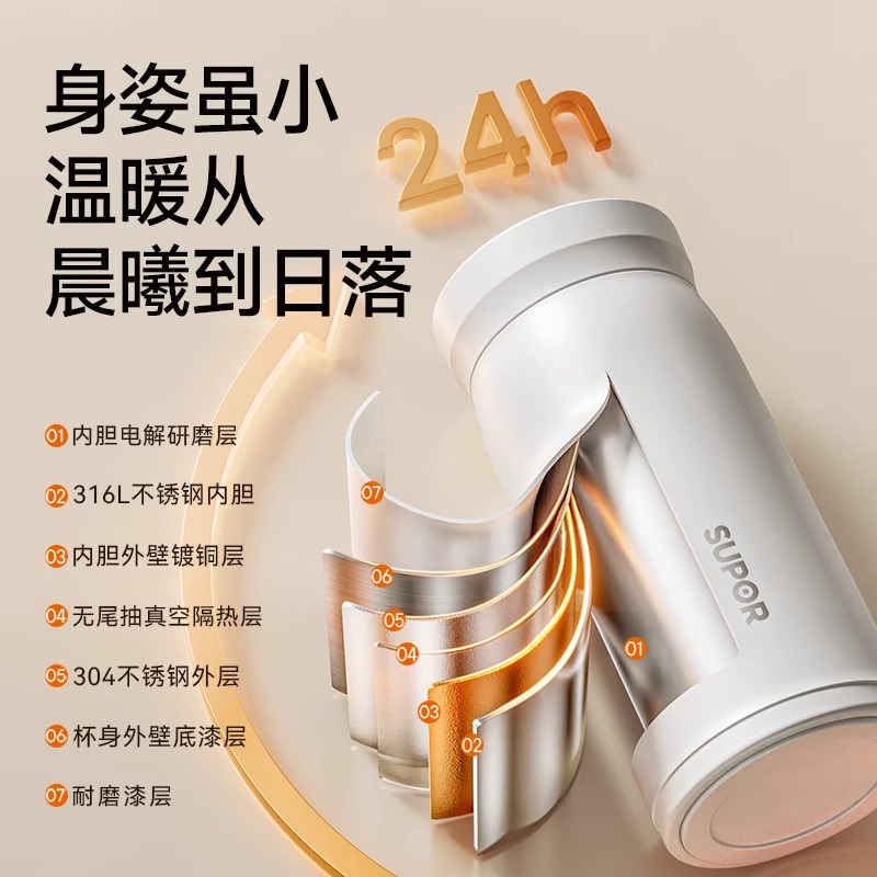 苏泊尔小巧便携不锈钢保温杯女生可爱高颜值迷你水杯2024新款杯子