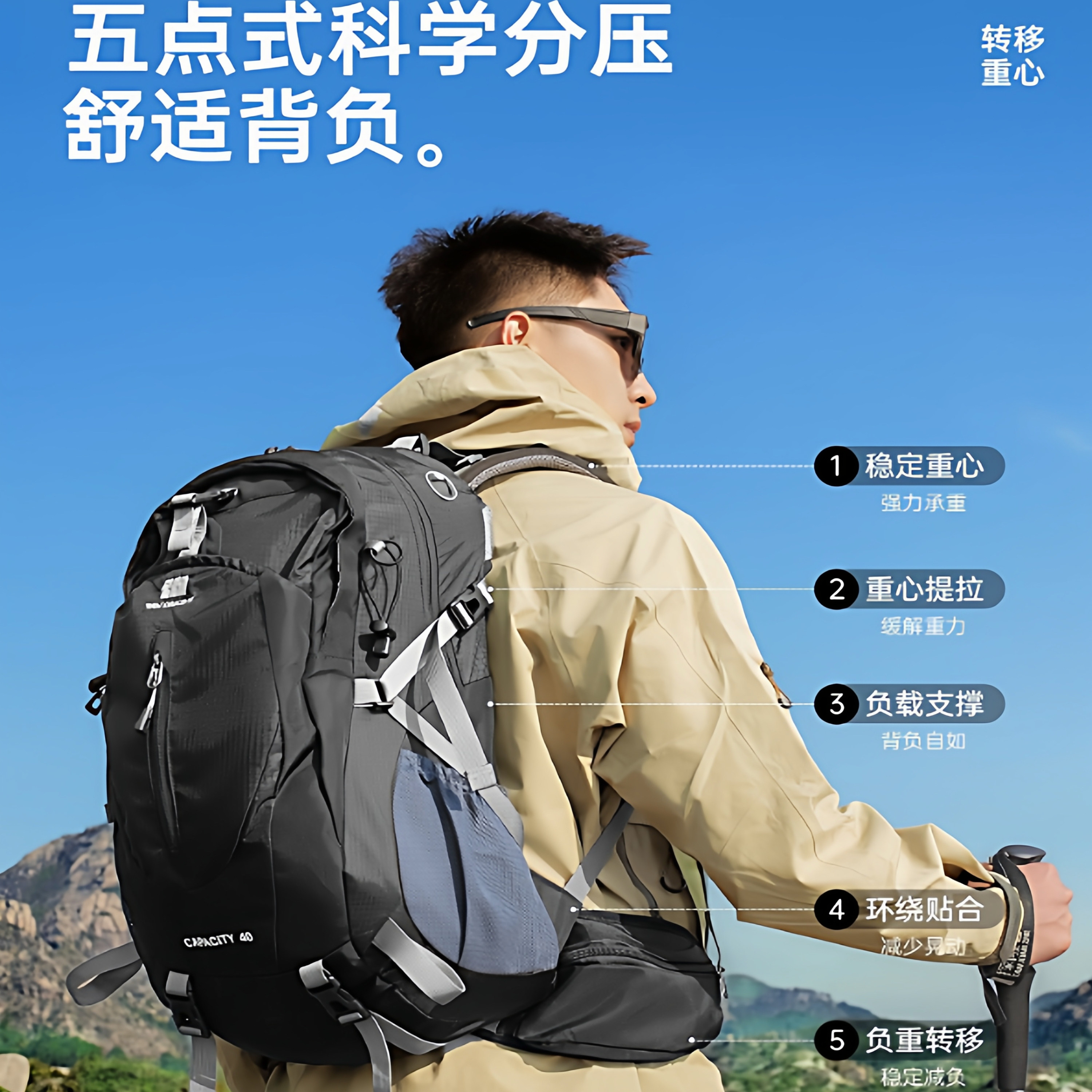 探险者户外徒步登山背包40L大容量双肩包背负系统男士运动旅行包,淘宝优惠券,粉丝福利购,淘宝优惠卷