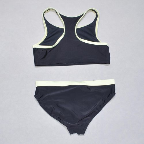 美国原单GEOR****经典黑色配红黄蓝边海滩度假分体泳衣女童中大童 - 图2